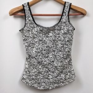 WHBM Tank Top Floral Lace Tulle Ruffle Trim Sleeveless Blouse Black & White S
